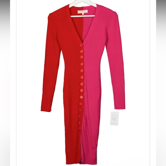 New NANETTE COLORBLOCKED MIDI DRESS IN RED - Picture 9 of 15